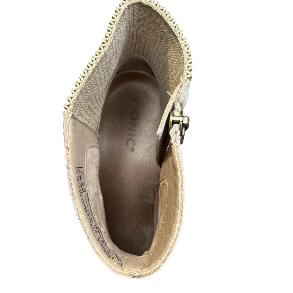 Vionic Shantelle Booties Womens Size 9.5 Beige‎ Leather Waterproof Ankle Zip
